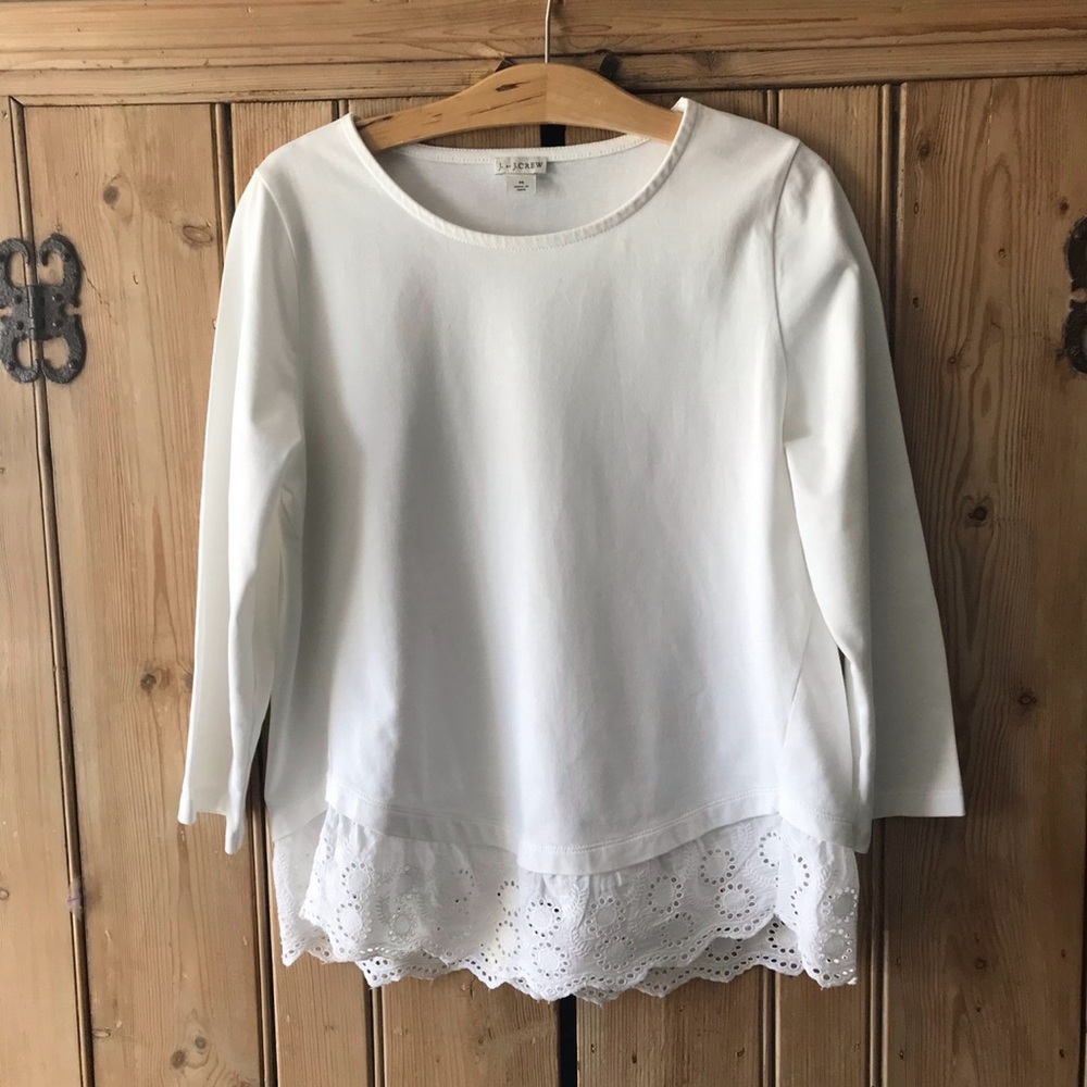 J Crew Womens White Top Size Medium. Eyelet trim.
